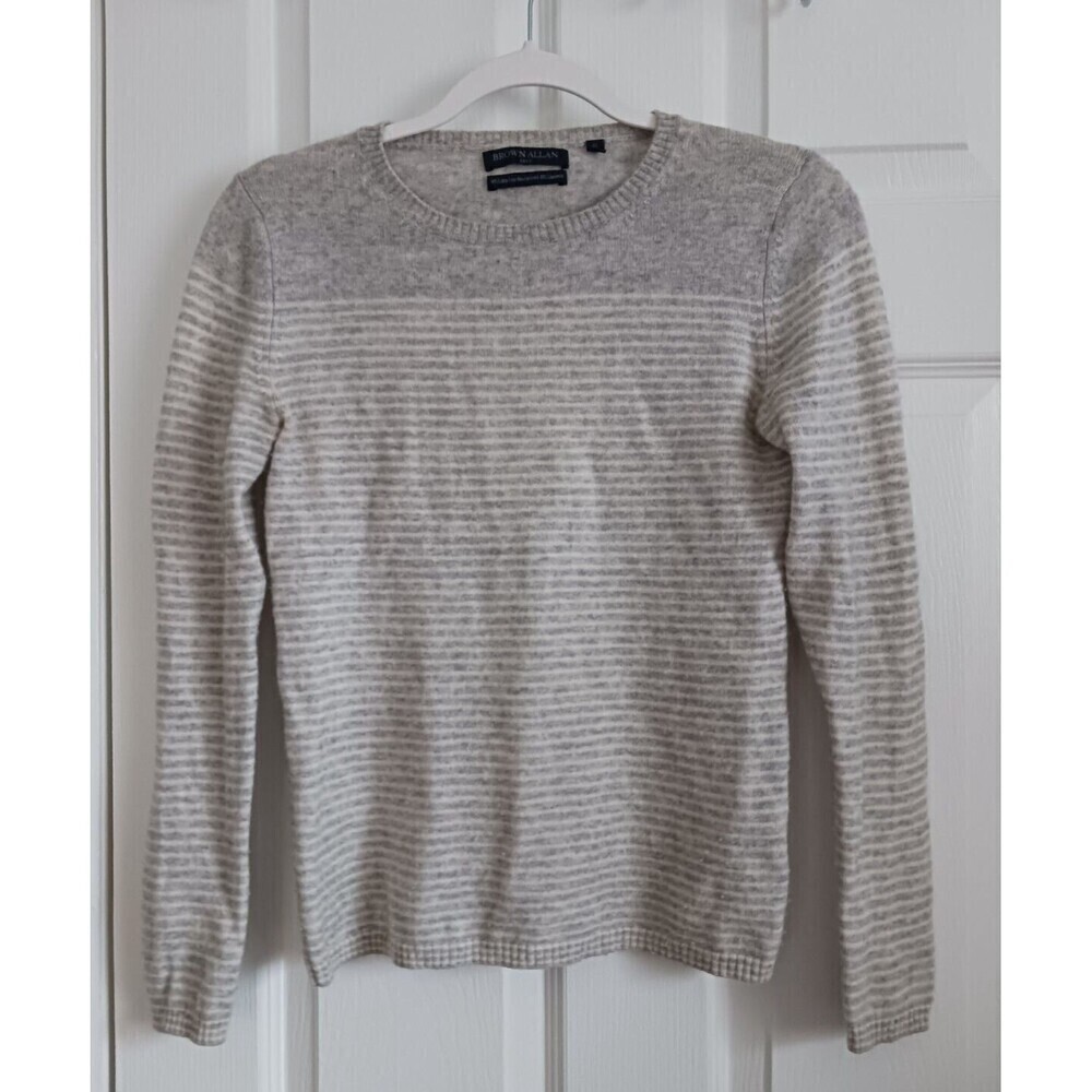 Brown Allan 1883  Merino Wool Cashmere Sweater Striped‎ Crew Neck Gray XS